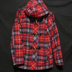 G:21 | xxxl | Red - Navy - White | Plaid Hooded Pea Coat